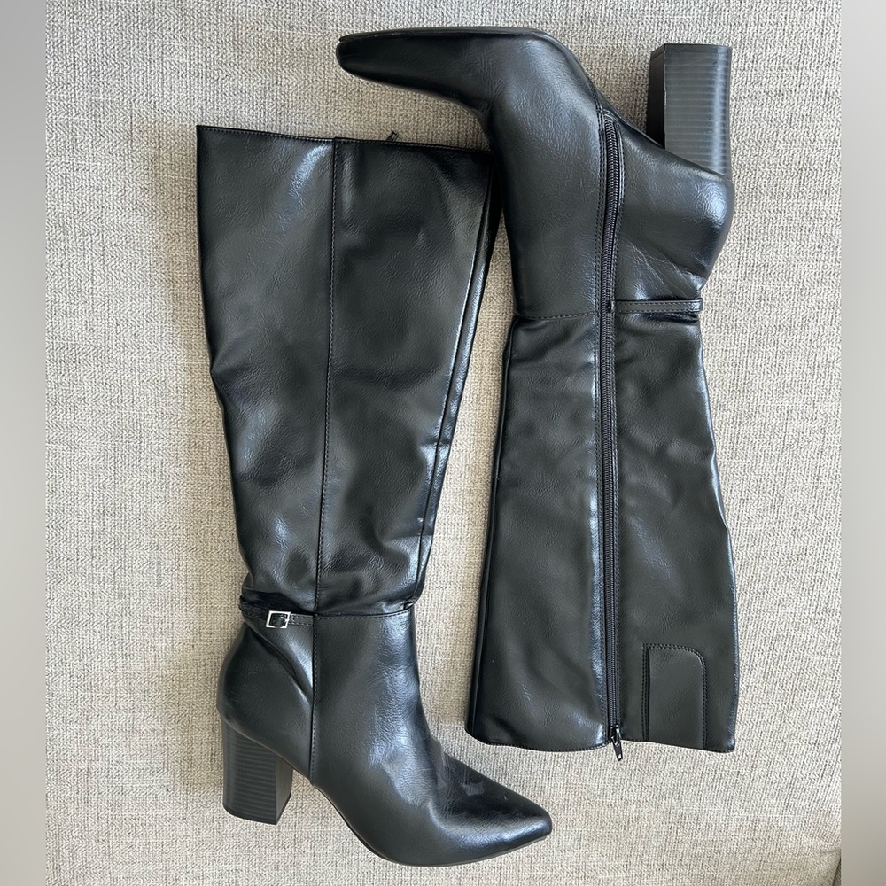 Life Stride Black Heeled Boots with Chunky Block Heel